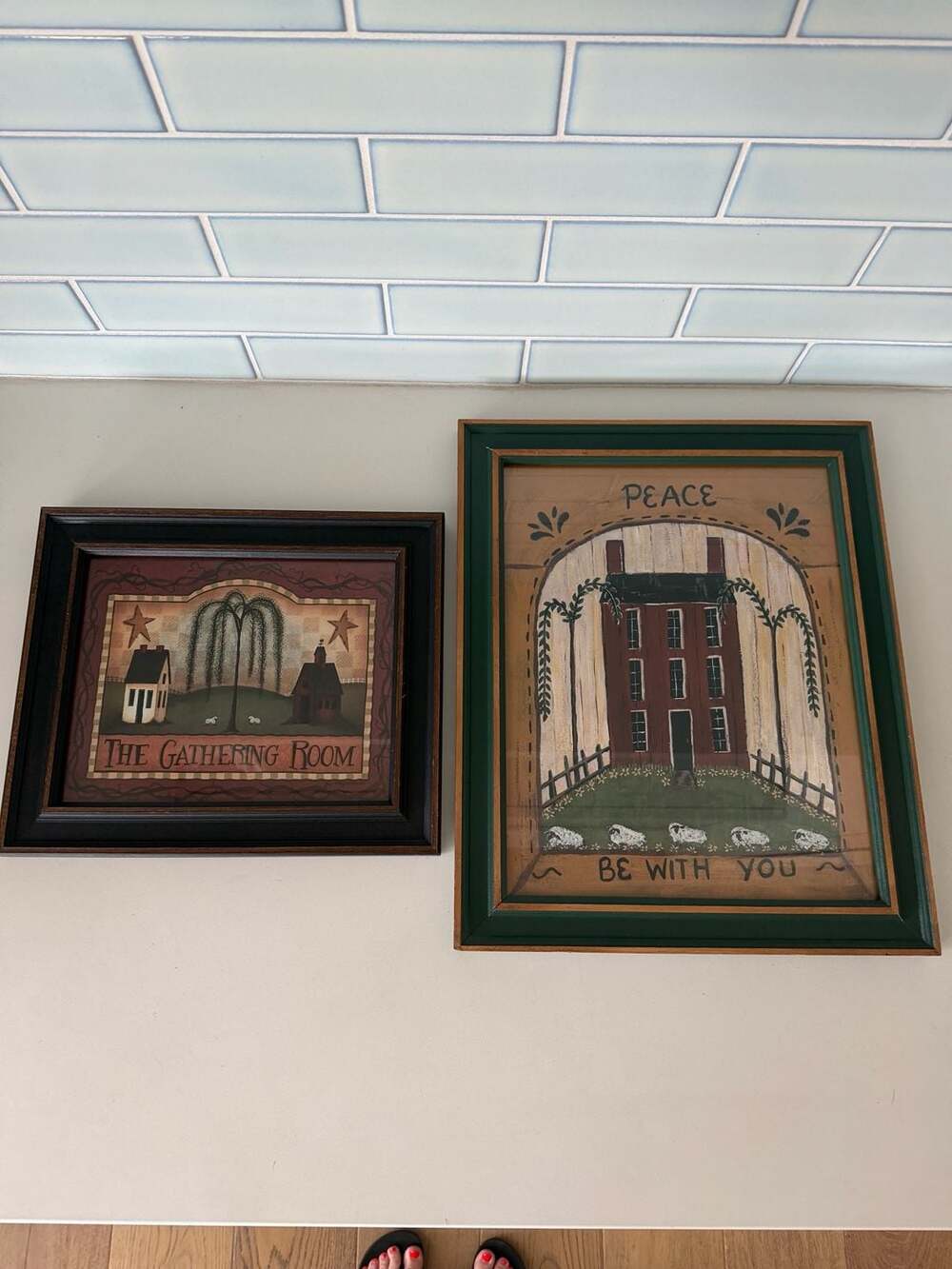 Set of 2 Primitive Folk Art Framed prints